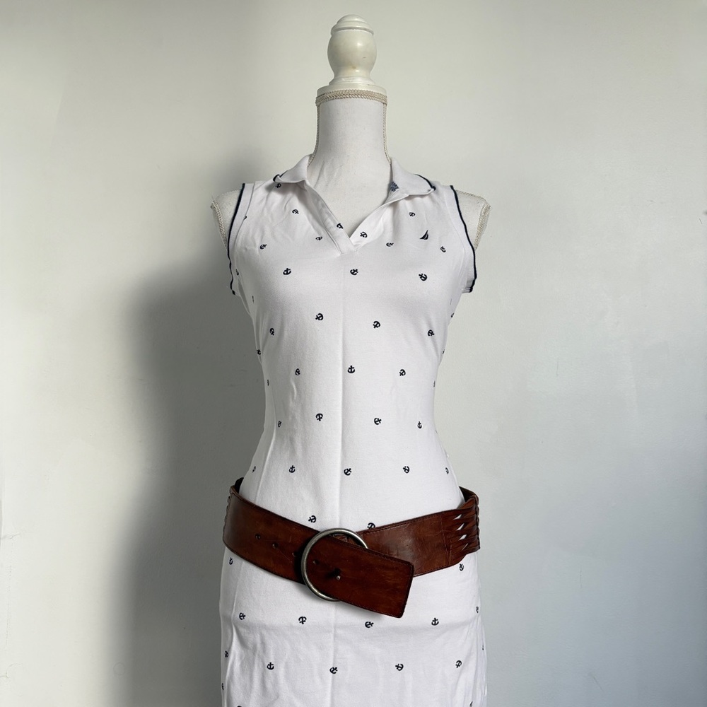 White & navy polo anchor dress.